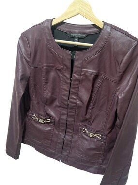 White House Black Market Burgundy Coated Stylist Jacket With Gold Accents Size 1